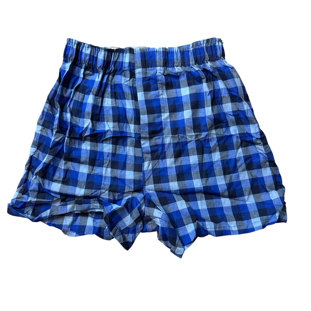 Wonder Nation Boxer Shorts Boys L 10-12 Blue Plaid Woven Elastic Waist Underwear